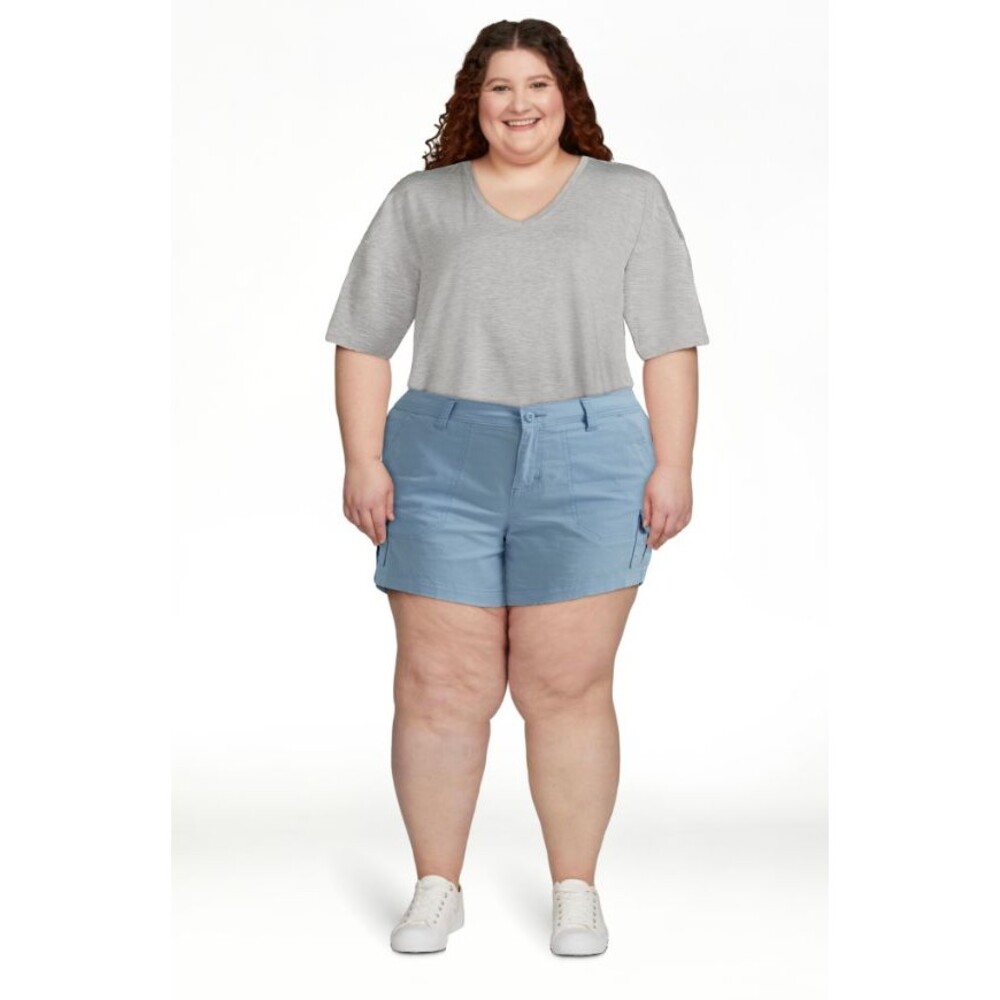Lee Women's Plus Size 22 Mid Rise Comfort Waist Cargo utility Short Shasta Blue